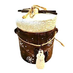 Flurryville Snowman Carolers Empty Candle Jar with Lid Snow Holiday Canister